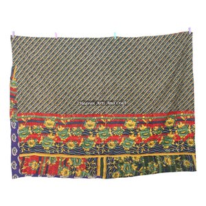 Indian Kantha Throw 100% Cotton Hand Block Boohoo Indian Reversible Hand Stitched Heavy Throw Old Sari Blanket Patch Work Heavy - Product Image 2