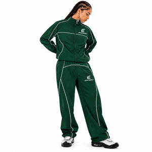 Ensemble de survêtement unisexe EM Custom Retro Forest Green léger 100% polyester, veste zippée et pantalon de survêtement classique, deux pièces - Product Image 1