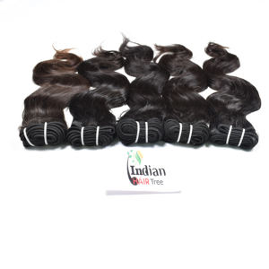 100% Natural Black Body Wave Remy Indian Virgin Extensiones de cabello humano sin procesar Paquetes de máquina de trama doble para mujeres - Product Image 4