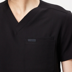 Men's Black V-Neck Cotton <b>Scrub</b> <b>Top</b> with Needle Detection and Seamless Fusing for Hospital Use Professional Workplace Uniform - Product Image 3