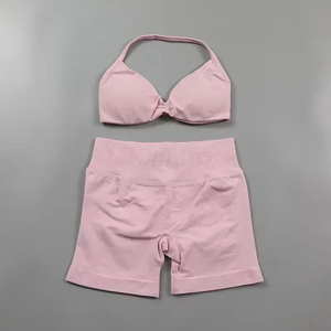 Conjunto Deportivo Personalizado con Logotipo, 2 Piezas, Top Deportivo con Tirantes para Mujer, Pantalones Cortos de Yoga, Ropa Deportiva, Conjunto de Yoga sin Costuras - Product Image 6