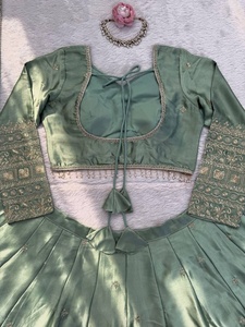 New Wedding Collection Lehenga Choli Dupatta Set Japan <b>Satin</b> Thread Sequence Work Lehenga <b>Blouse</b> Set Indian BridalOutfit Lehenga - Product Image 6