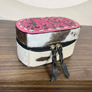 Luxury Hand Tooled Leather Mini Jewelry <b>Box</b> Organizer New Floral Design Fur Leather High Quality Ring Holder Travel <b>Storage</b> Case - Product Image 4