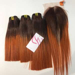 Super Qualité 100% Extensions de Cheveux Vietnamiens Vierges Prix Usine Bonde Droite Super Double Dessiné Ombre Orange Couleur - Product Image 6