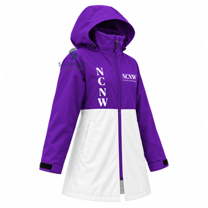NCNW Chaqueta Impermeable Tipo Gabardina con Capucha y Cremallera para Mujer, Color Morado y Blanco, Cuello Alto, Manga Larga, Anorak para Exteriores - Product Image 2
