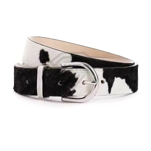 Cinturón de Cuero Genuino con Estampado de Vaca de Alta Calidad Personalizado para Mujer, Cinturón de Cintura de Cuero con Estampado Animal de Lujo con Hebilla Plateada - Product Image 5