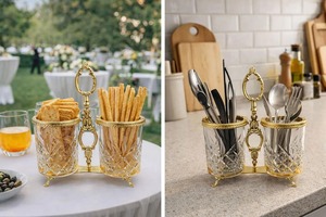Porte-couverts de luxe en or et verre, idéal pour une organisation élégante des couverts, support pour cuillères et fourchettes, décoration de cuisine et idéal pour offrir. - Product Image 3