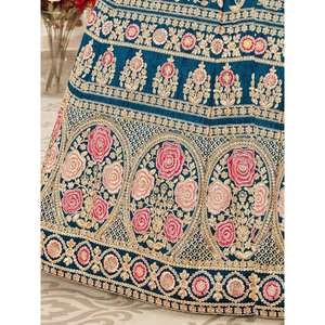 Magnifique vêtements de mariée en soie brodée bleu sarcelle Lehenga Choli - Product Image 2