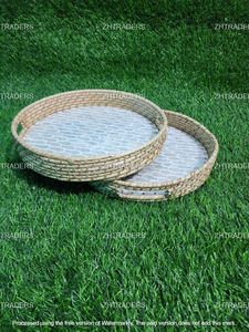 Ensemble de plateaux ronds en rotin incrustés de nacre, artisanat indien Mehfil Noor, aspect haut de gamme, prix abordable pour une utilisation festive - Product Image 4
