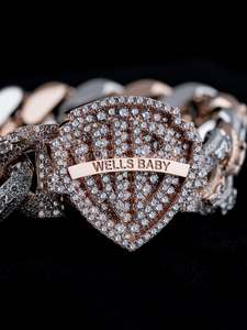 Pulsera de Diamantes de Laboratorio Chapada en Oro Rosa Estilo Hip Hop con Dije de Bebé, Corte Brillante Redondo, Joyería Unisex para Uso Diario - Product Image 2