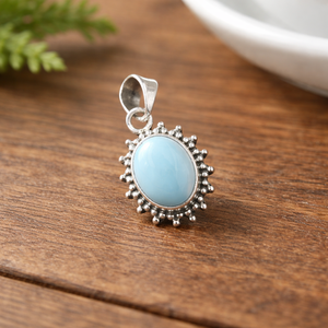 <b>Top</b> Larimar Gemstone 925 Sterling Silver Pendant Handmade Oval Cabochon Sunburst Design <b>Rose</b> Gold Yellow Gold Plated Jewelry Her - Product Image 5