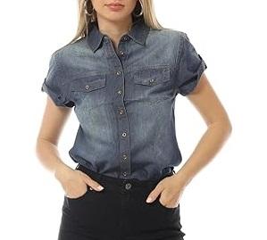 Camisas de mezclilla ecológicas al por mayor OEM 2026 para mujer, transpirables, hechas a medida, de algodón, con cuello en V, estilo High Street, para otoño e invierno - Product Image 2