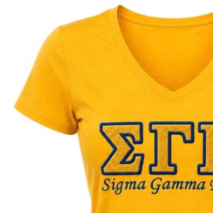 Women Embroidered T Shirt Custom Greek Letter Short Sleeve Crew Neck Casual Tee Premium <b>Stitching</b> Sorority Fashion <b>Top</b> Wholesale - Product Image 3