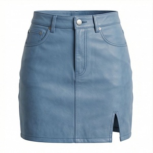 Jupe crayon mini en similicuir PU taille haute pour femme avec fente, couleur unie, style toutes saisons - Product Image 1
