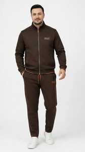 ONETEN APPARELS Ensemble de survêtement à capuche zippé marron pour homme 2 en 1, vêtements de sport décontractés unis - Product Image 2