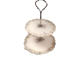 2-Tier White Resin Cake Stand with <b>Silver</b> Accents Handmade Epoxy Dessert Display Stand For Weddings & Party Table Decor On Sale - Product Image 1
