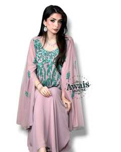 AWAIS HOUSE Women's Middle Eastern Ethnic Lightweight <b>Plus</b> <b>Size</b> Floor-Length Hand Beaded Sequined Georgette <b>Kaftan</b> Abaya Wedding - Product Image 6