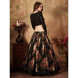 Fascinante Estampado Floral Negro Organza Seda Boda Lehenga Choli - Product Image 2