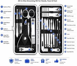 Ensemble de manucure et pédicure 19 pièces, kit de coupe-ongles en acier inoxydable avec étui en cuir PU, kit de toilettage complet pour les mains, les pieds et les oreilles - Product Image 4