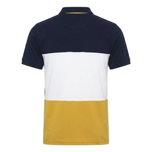 Chemise formelle pour homme en tissu éponge color-block à manches courtes, tricotée, respirante, imprimée, bleu marine, blanc, jaune moutarde, longueur standard - Product Image 2