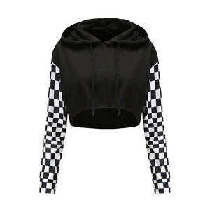 Sudadera corta con capucha para mujer, manga larga, estampado abstracto, tejido de poliéster, ropa informal de primavera - Product Image 3
