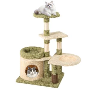 Torre per Gatti a Più Livelli da 38 Pollici con Cuccia e Letto, Albero Estetico per Gatti e Tiragraffi - Product Image 2