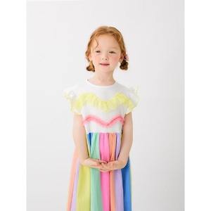 Robe pour filles de style coréen OZKIZ, mode estivale pour 2-7 ans, vente en gros, tissu en mousseline avec décoration à volants - Product Image 1