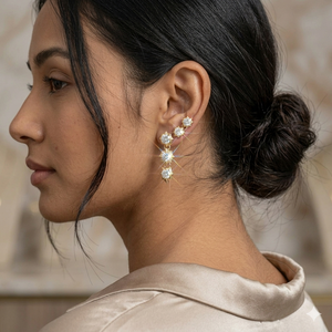 ต่างหูเพชรทรงหยดน้ำแบบห้อยประดับเพชรเพาะเลี้ยง ต่างหูทองคำ 14K สีเหลือง ต่างหูเพชรแบบห้อยเรียบง่ายสำหรับเจ้าสาว - Product Image 4