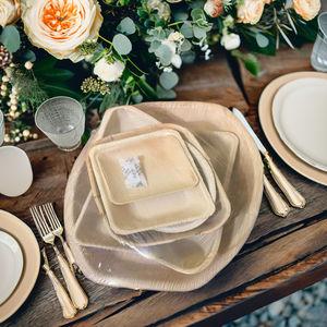 Premium 12 ensembles jetables 10 pouces carré feuille de palmier assiettes fourchettes vaisselle Premium pour mariages déjeuners dîners plante - Product Image 1