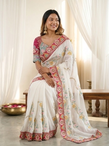 Sari indien ethnique de créateur, orné de paillettes, pour toutes les occasions spéciales et les événements, tenue tendance pour femmes. - Product Image 4