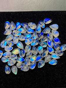 มูนสโตนสีขาวรุ้งทรงลูกแพร์แบบคาโบชอง  พร้อมแสงสีฟ้า  ขนาด 6x4 มม. ถึง 8x10 มม. สำหรับทำเครื่องประดับ - Product Image 6