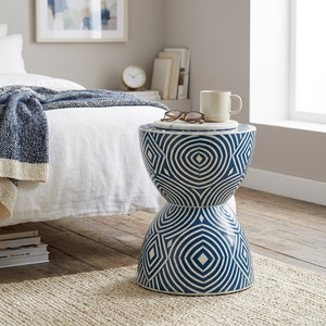 Blue Bone Inlay Solid Wood Antique <b>Storage</b> <b>Side</b> <b>Table</b> Round Accent Cabinet Decorative Living Room Tea <b>Table</b> Hotel Furniture - Product Image 2