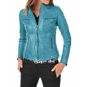 Veste en cuir multi-zippée Leathertex Azure Rush pour femme, coupe-vent, manches longues, tissu tissé - Product Image 2