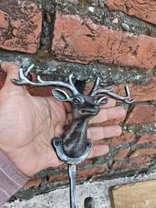 <b>Cast</b> Iron Deer Head Wall Hook Antique Metal Stag Antler Coat Hanger Decorative Animal Wall Mounted Hook for Home Hotel Decor - Product Image 4