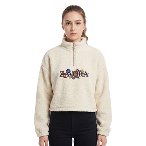 Sudaderas con capucha de forro polar sintético blanco con cremallera de un cuarto, al por mayor, bordado personalizado a color, sudadera de forro polar Sherpa, proveedor de moda urbana - Product Image 4