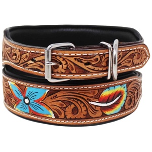 Handmade 100% Genuine <b>Leather</b> Dog Collar With Floral Hand Tooled Design Top Supplier Wholesale Manufacturer Saman Exports - Product Image 1