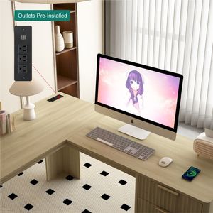 Escritorio de Estudio Moderno en Forma de L con Cajones y Estantería para Libros, Ideal para Oficina en Casa - Product Image 2