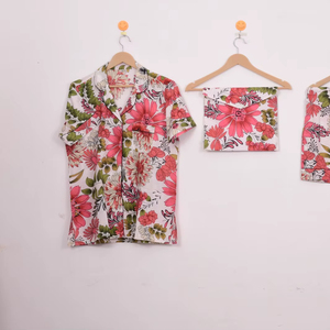 Conjunto de pijama de algodón de manga corta con estampado floral - Product Image 1