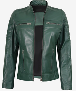 Veste de motard en cuir véritable vert pour femme, coupe ajustée, style Cafe Racer, cuir véritable de qualité supérieure, logo personnalisé, vente en gros OEM - Product Image 3