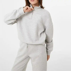 Sweat-shirt polaire oversize gris clair pour femme, manches raglan, pull uni, sweat-shirt à quart de zip Maanify 2026 - Product Image 1