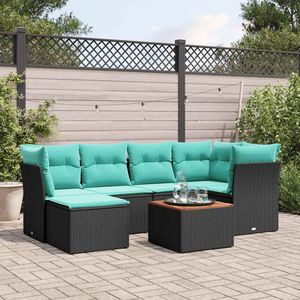 Juego de sofás de patio de ratán sintético negro de 7 piezas con cojines, sofás de jardín - Product Image 1