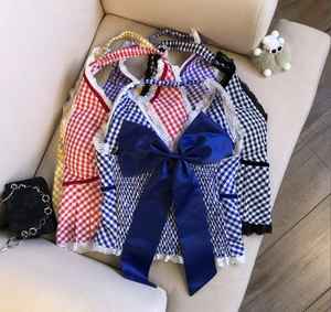 Women's Casual Seamless Halter Neck <b>Built</b>-<b>In</b> <b>Bra</b> Crop Top Lace Trim Gingham Pattern Soft Cotton-Spandex Blend Eco-Friendly - Product Image 1