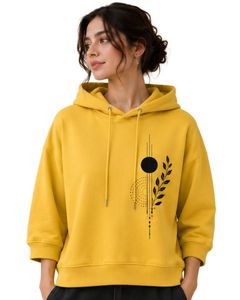Sweat-shirt à capuche surdimensionné pour femme, personnalisé, jaune, imprimé floral, en coton molletonné, manches longues, style streetwear décontracté - Product Image 1