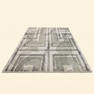 Alfombra de Lana Tejida a Mano Urban Matrix Gris Marfil, Alfombra Moderna Abstracta Geométrica Antideslizante para Sala de Estar, Interiores de Hotel - Product Image 2