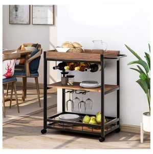 Carrito de Bar Rodante Moderno de 3 Niveles en Dorado, Carrito de Servicio para Cocina con Portavasos y Estante para Vino, Estación Móvil para Bebidas y Café - Product Image 3