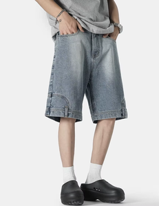Shorts d'été décontractés en jean délavé, personnalisés, de haute qualité, en nylon/coton respirant, style charpentier vieilli - Product Image 4