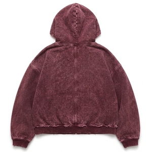 Sweat-shirt à capuche zippé pour homme, bordeaux, délavé à l'acide, effet usé, coupe oversize, streetwear, vêtements personnalisés - Product Image 2
