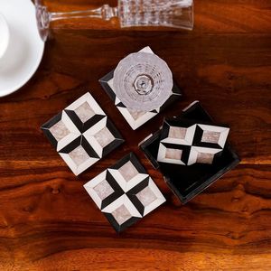 Modern Wooden <b>Square</b> Coasters Set with Leaf Pattern Non-Slip <b>Table</b> Mats for <b>Coffee</b> and Dining <b>Table</b> Decor - Product Image 1