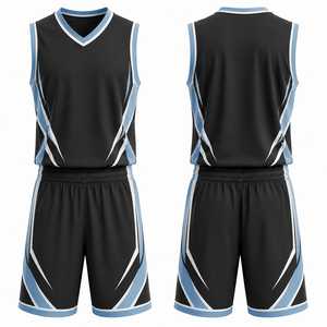 Unisex Black Blue Geometric Basketball Jersey Set Sleeveless V-Neck Tank Top With Elastic Waist Shorts Moisture Wicking <b>Athletic</b> - Product Image 1