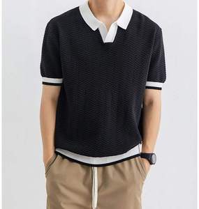 Polo de Punto con Patrón Chevron para Hombre, Cuello en Contraste, Corte Atlético 2026, Color Caqui, Negro y Blanco, Colección de Ropa Casual Elegante - Product Image 3